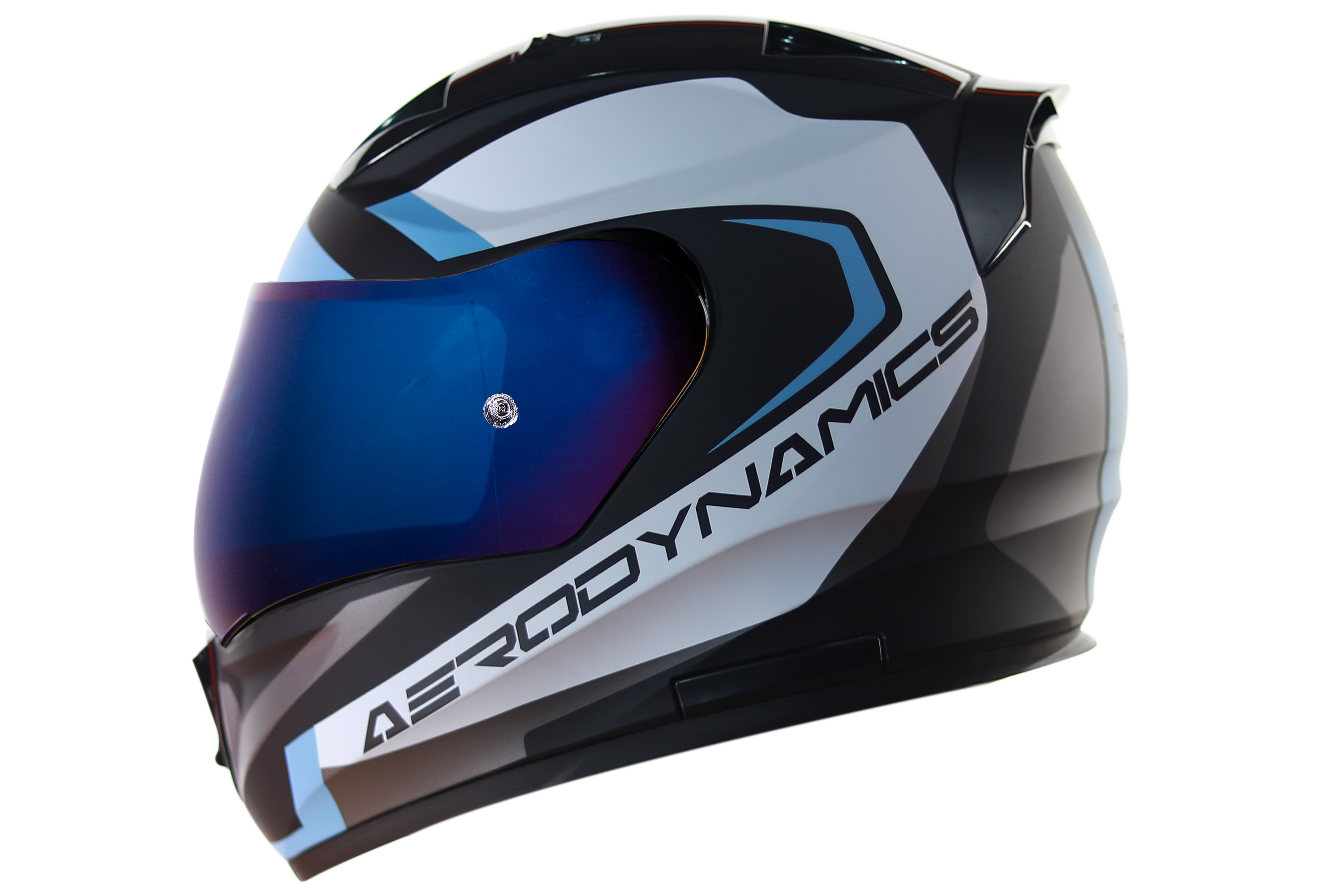 SA-1 Aerodynamics Mat Black/Light Blue With Anti-Fog Shield Blue Chrome Visor (Fitted With Clear Visor Extra Blue Chrome Visor Free)
